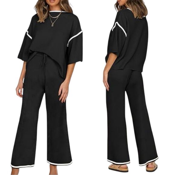 Shewin 2pc Set XL Knit Top & Wide Leg Pant Casual Loungewear Sweater Travel NEW - Picture 1 of 16